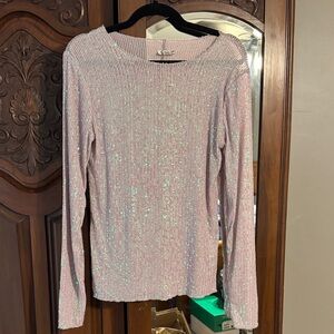 Free People Shimmering Long Sleeve Top - Pink and Green